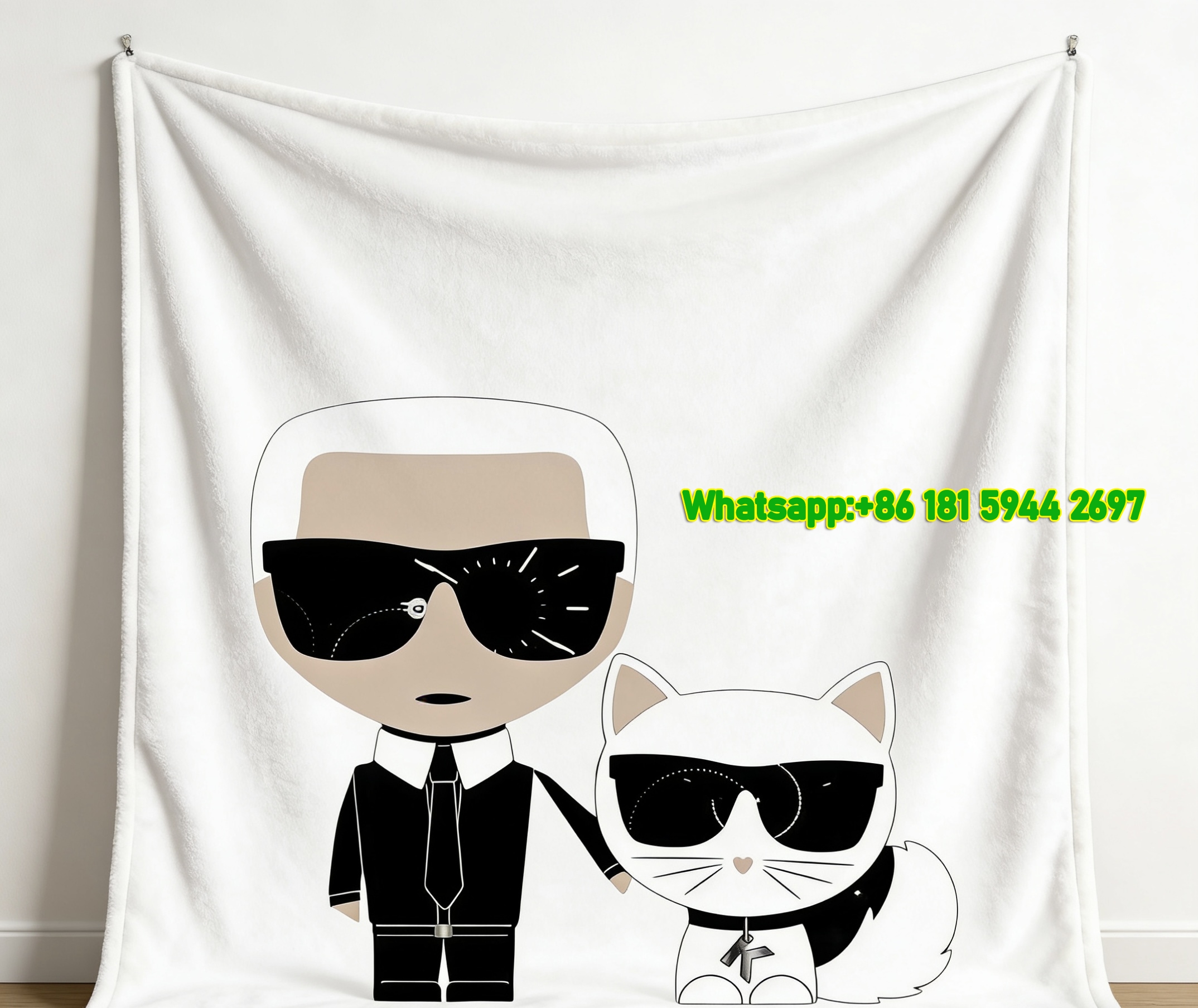 Fendi Karl Lagerfeld & Choupette Cat Flannel Sofa Throw Blanket IMG_9396